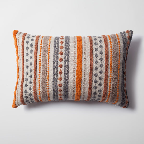 Orange woven linen striped lumbar throw pillow cover 16"x24"