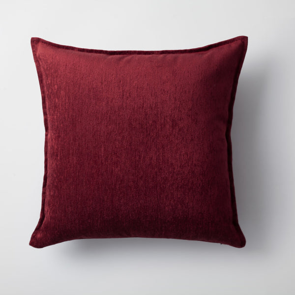 Burgundy textured velvet-look flanged square throw pillow cover 20"x20"