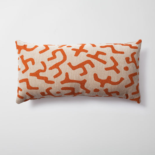 Nandos | Burnt Orange Mud Cloth Design Boucle Textured Long Lumbar 14"x28" Throw Pillow Cover
