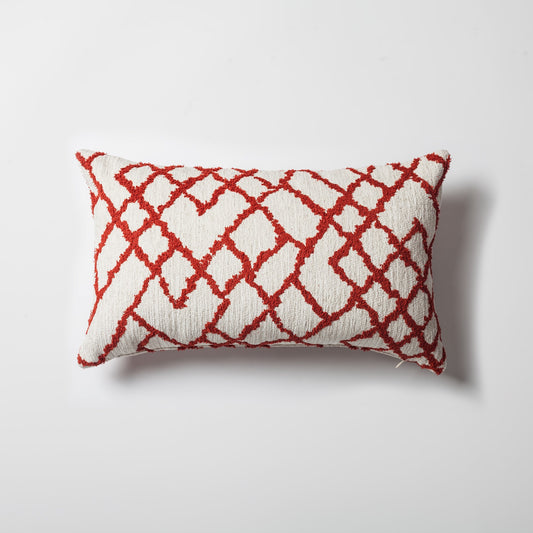 Maya | Red Kilim Patterned Tribal Boho Textured Lumbar 12''x20'' Throw Pillow Cover