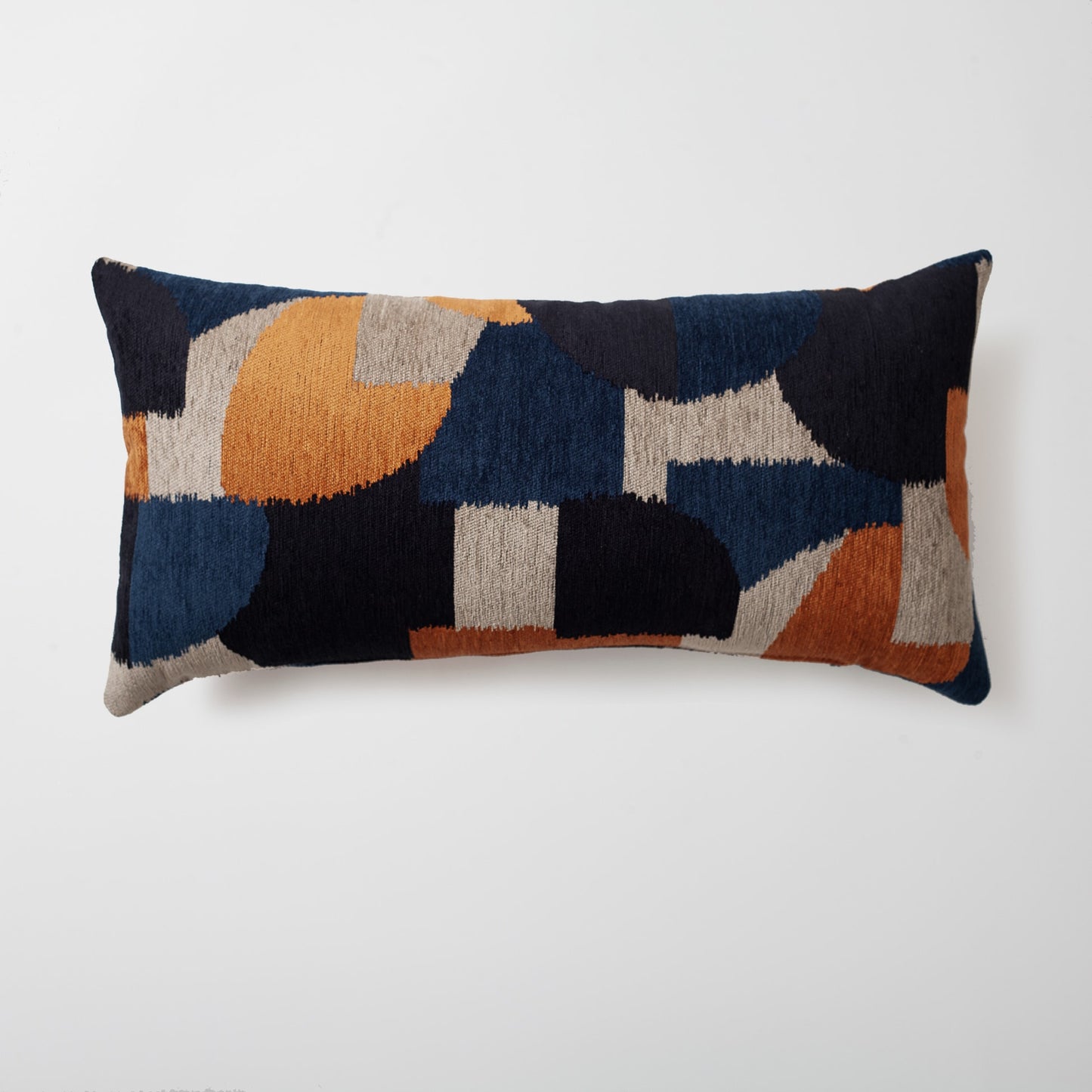 Otto | Orange and Navy Blue Modern Geometric Long Lumbar 14"x28" Throw Pillow Cover