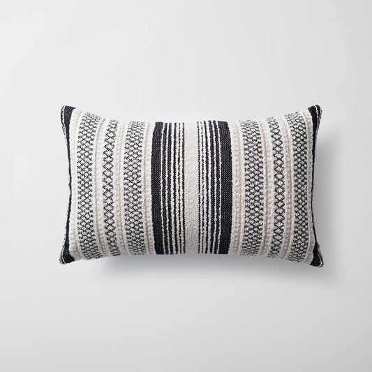 Gobi | Black and White Striped Textured Lumbar 12''x20'' Throw Pillow Cover