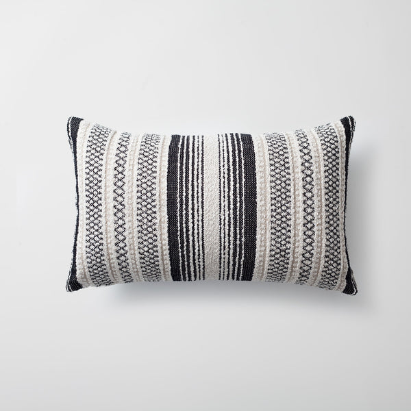 Black white striped textured lumbar throw pillow cover 12"x20"