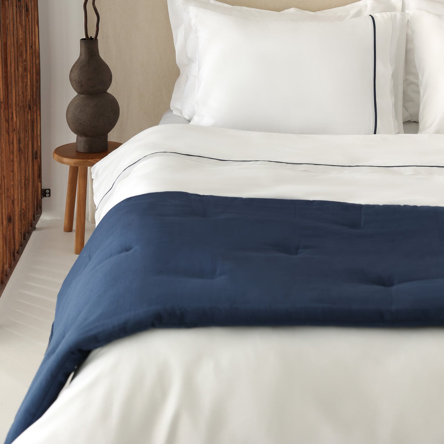 Loom Bed Runner | Navy Blue Neutral Linen Blend