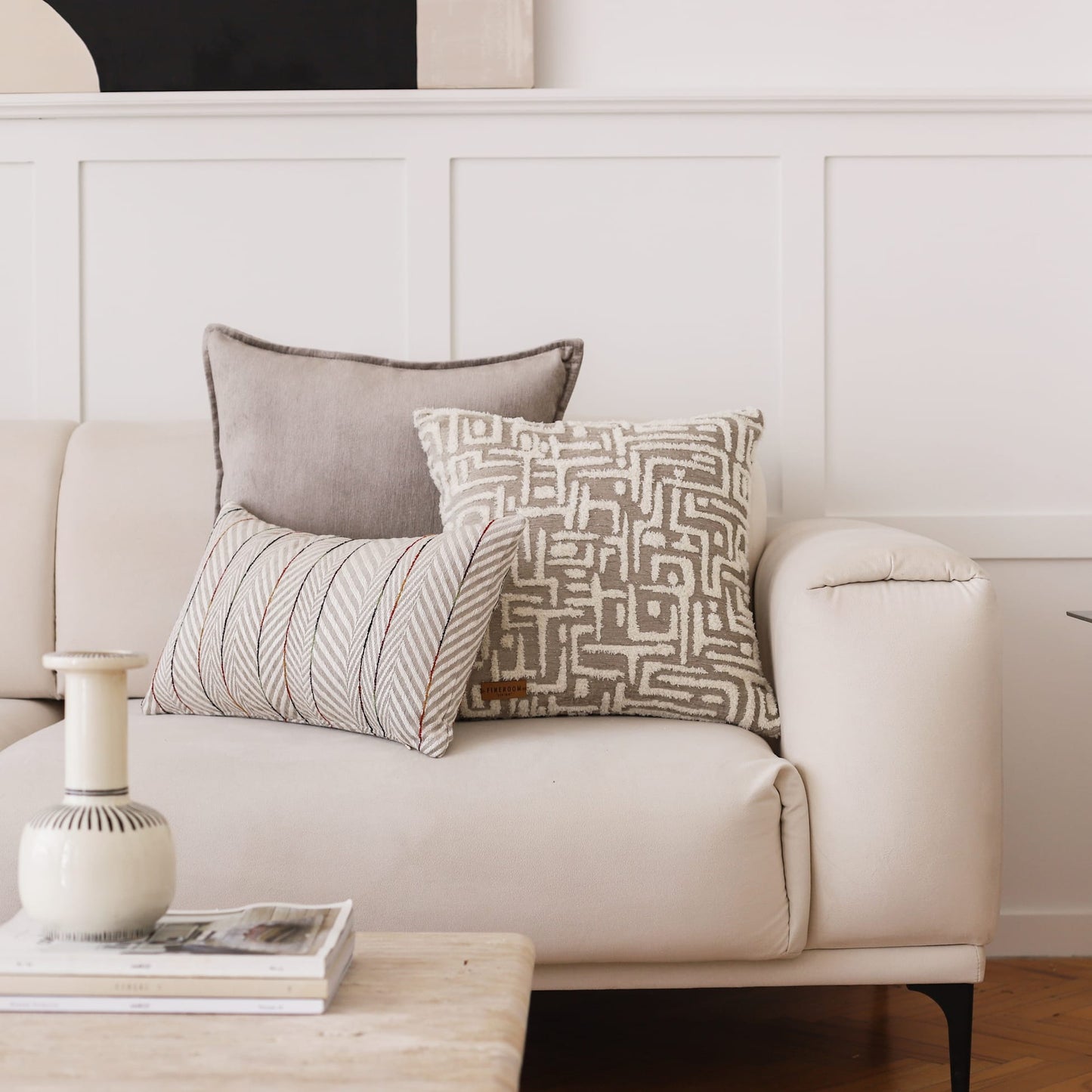 Gilda | Taupe Mid-Century Modern Geometric Textured Woven Square 18''x18'' Throw Pillow Cover