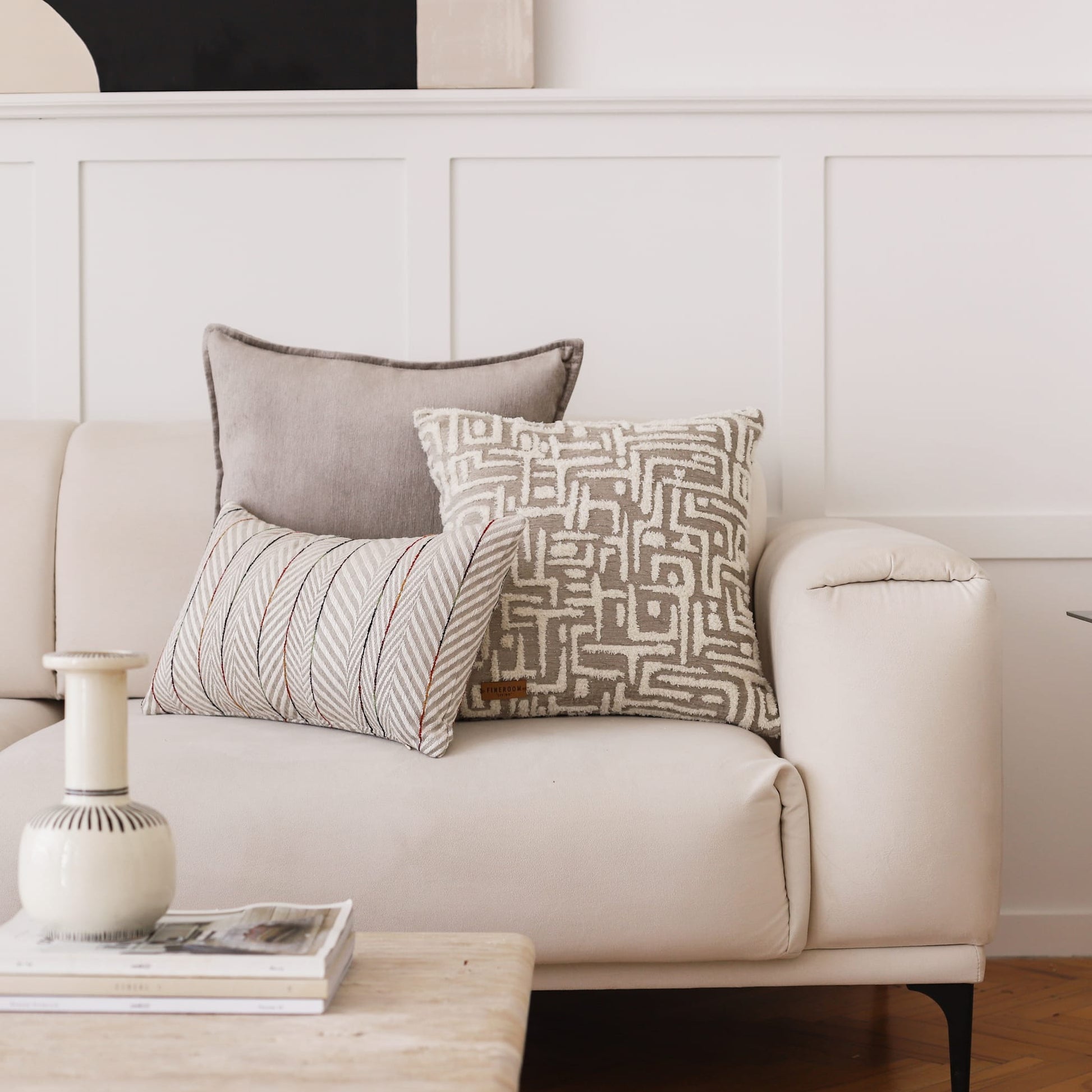 Gilda | Taupe Mid-Century Modern Geometric Textured Woven Square 18''x18'' Throw Pillow Cover