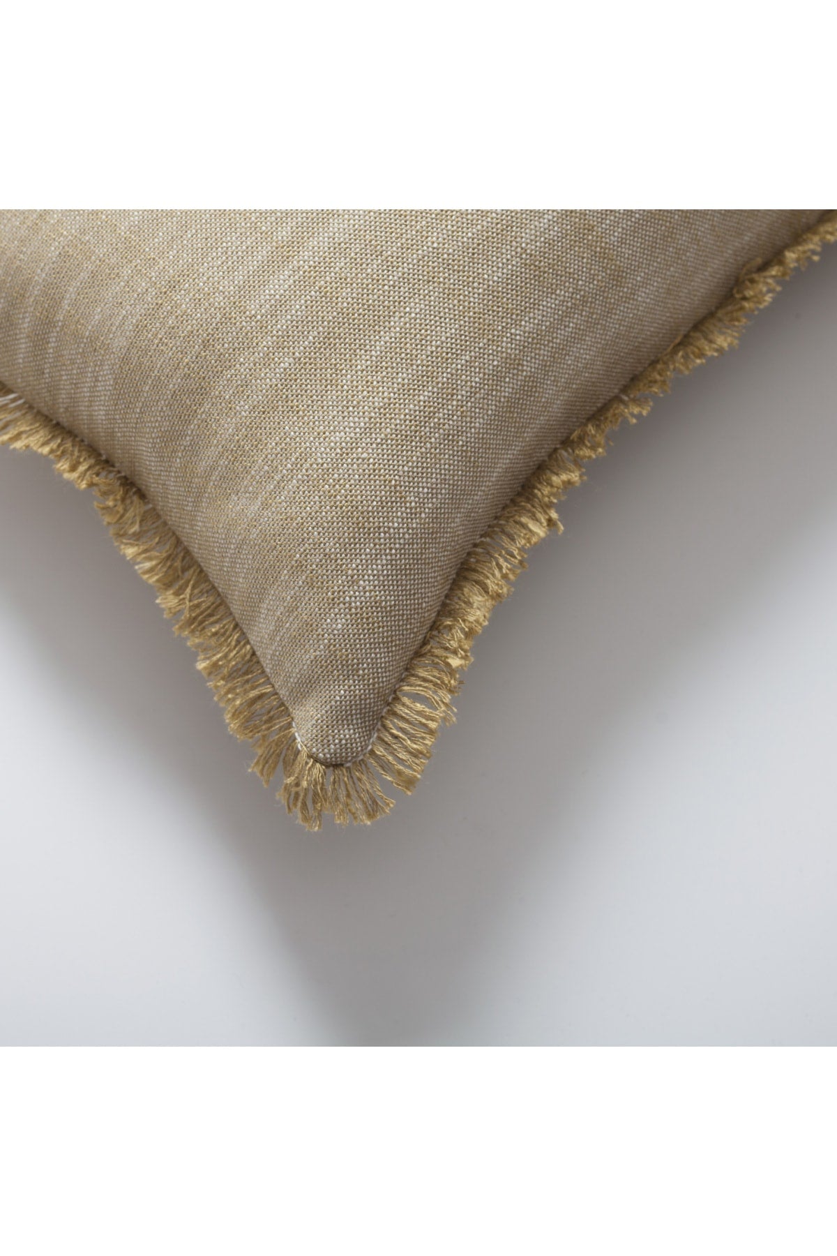 Soho | Yellow Neutral Solid Linen-Blend Fringed Lumbar 12''x20'' Throw Pillow Cover