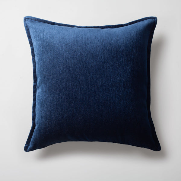 Navy blue solid textured velvet-look flanged throw pillow cover 20"x20"