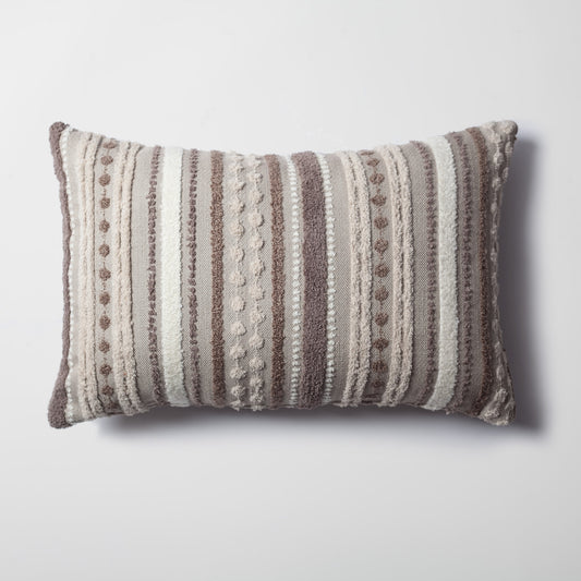 Nomad | Neutral Woven Linen Striped Lumbar 16''x24'' Throw Pillow Cover