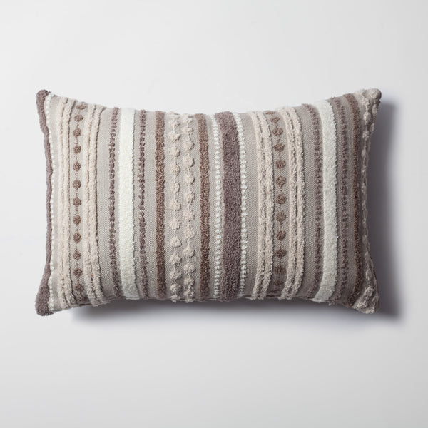 Neutral woven linen striped lumbar throw pillow cover 16"x24"