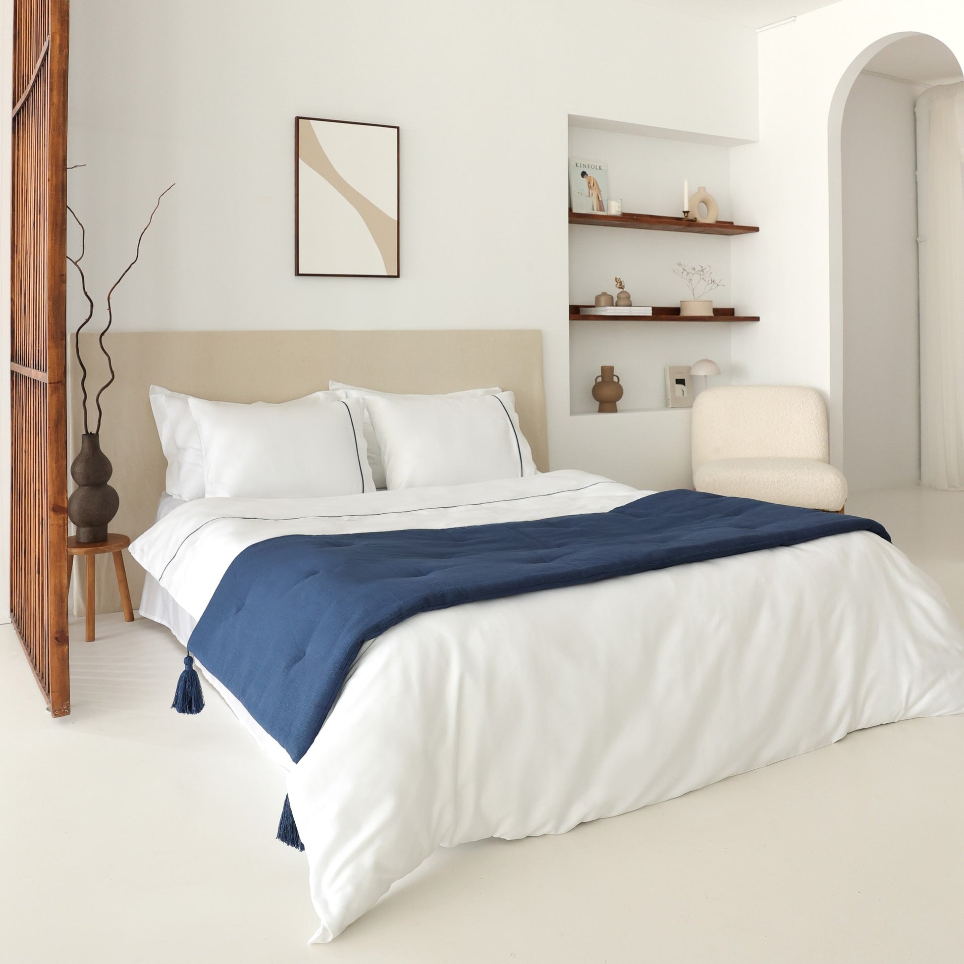 Loom Bed Runner | Navy Blue Neutral Linen Blend