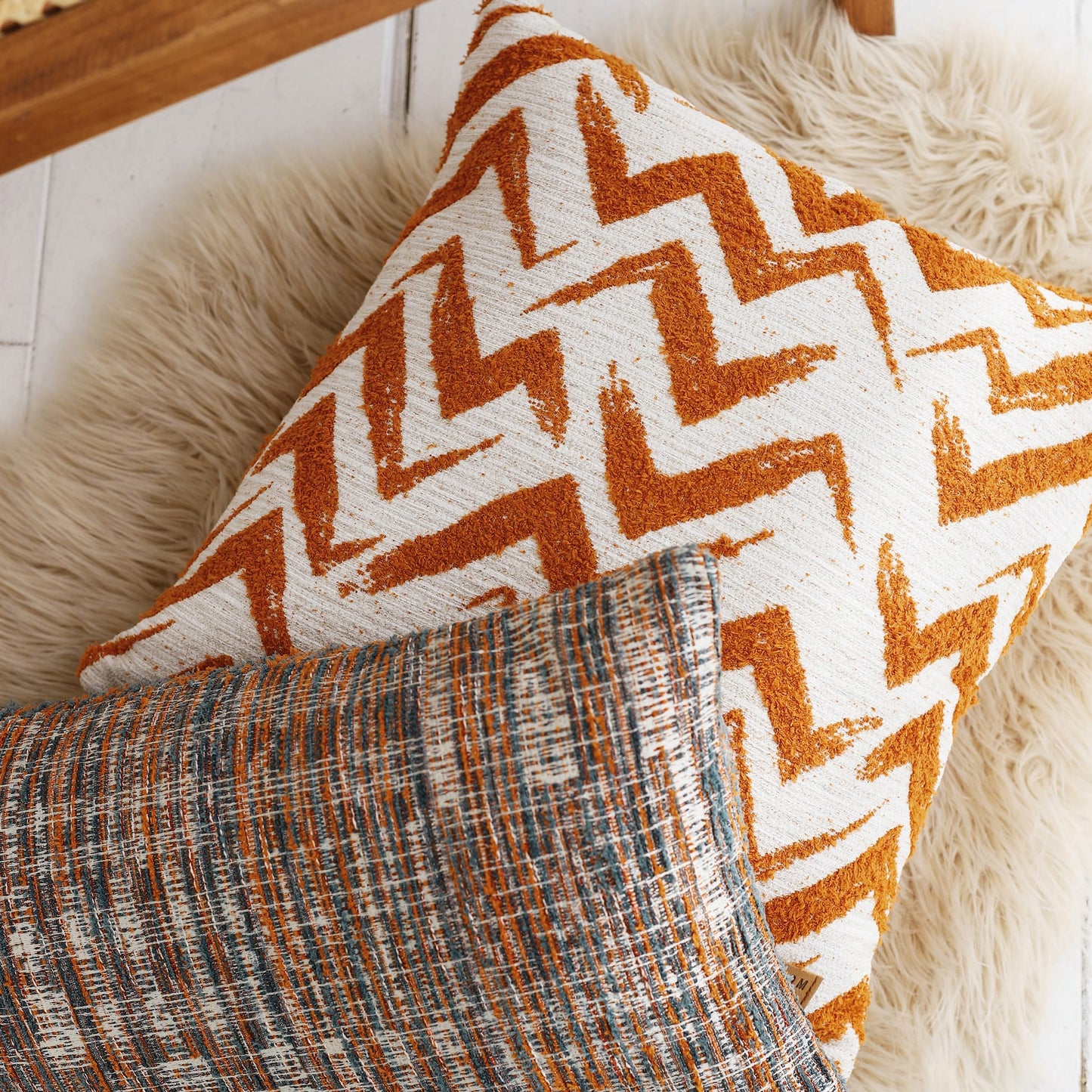Havana | Orange Geometric Chevron Textured Woven Square 18''x18'' Throw Pillow Cover