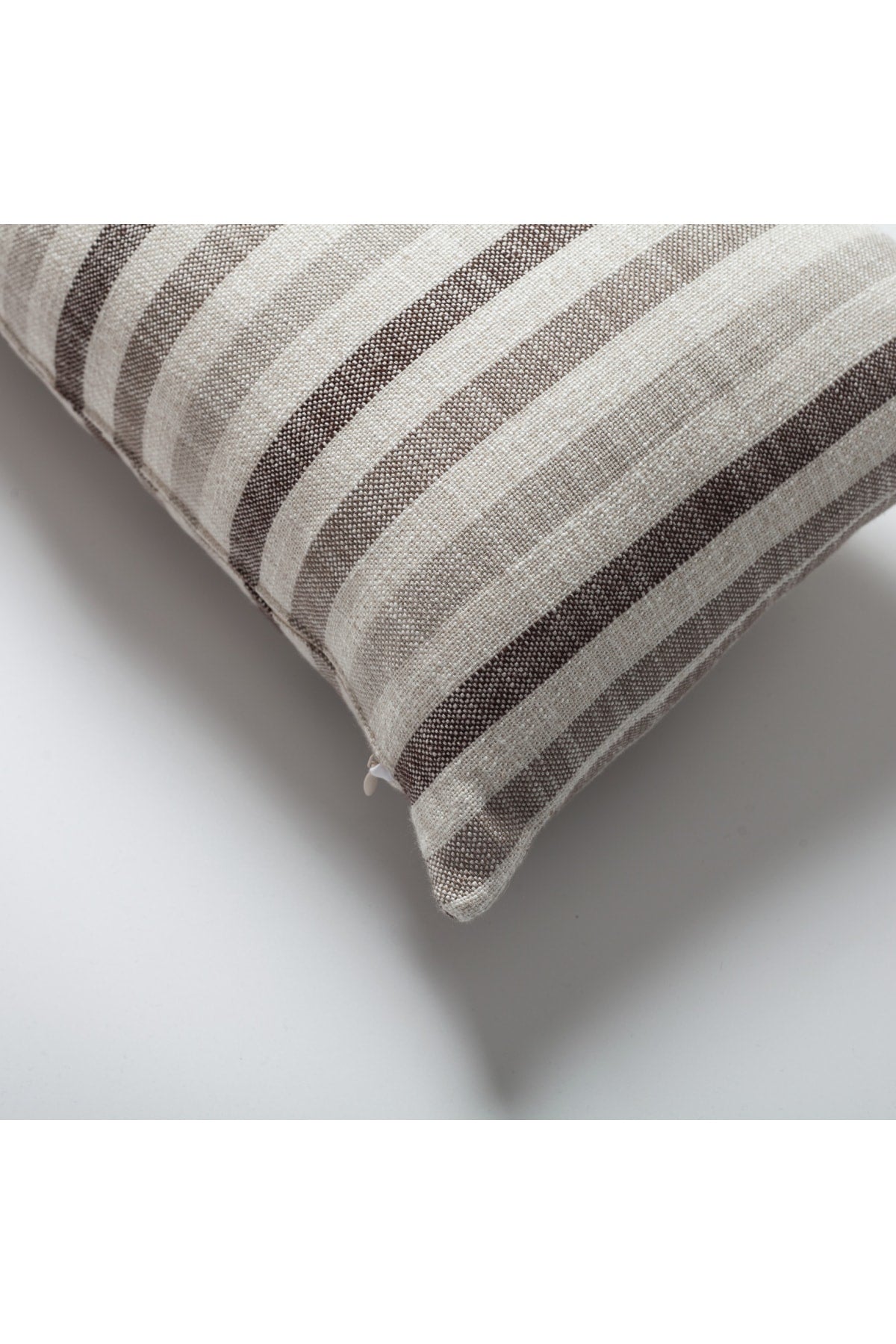 Capri | Brown Linen-Blend Neutral Striped Lumbar 12"x20" Throw Pillow Cover