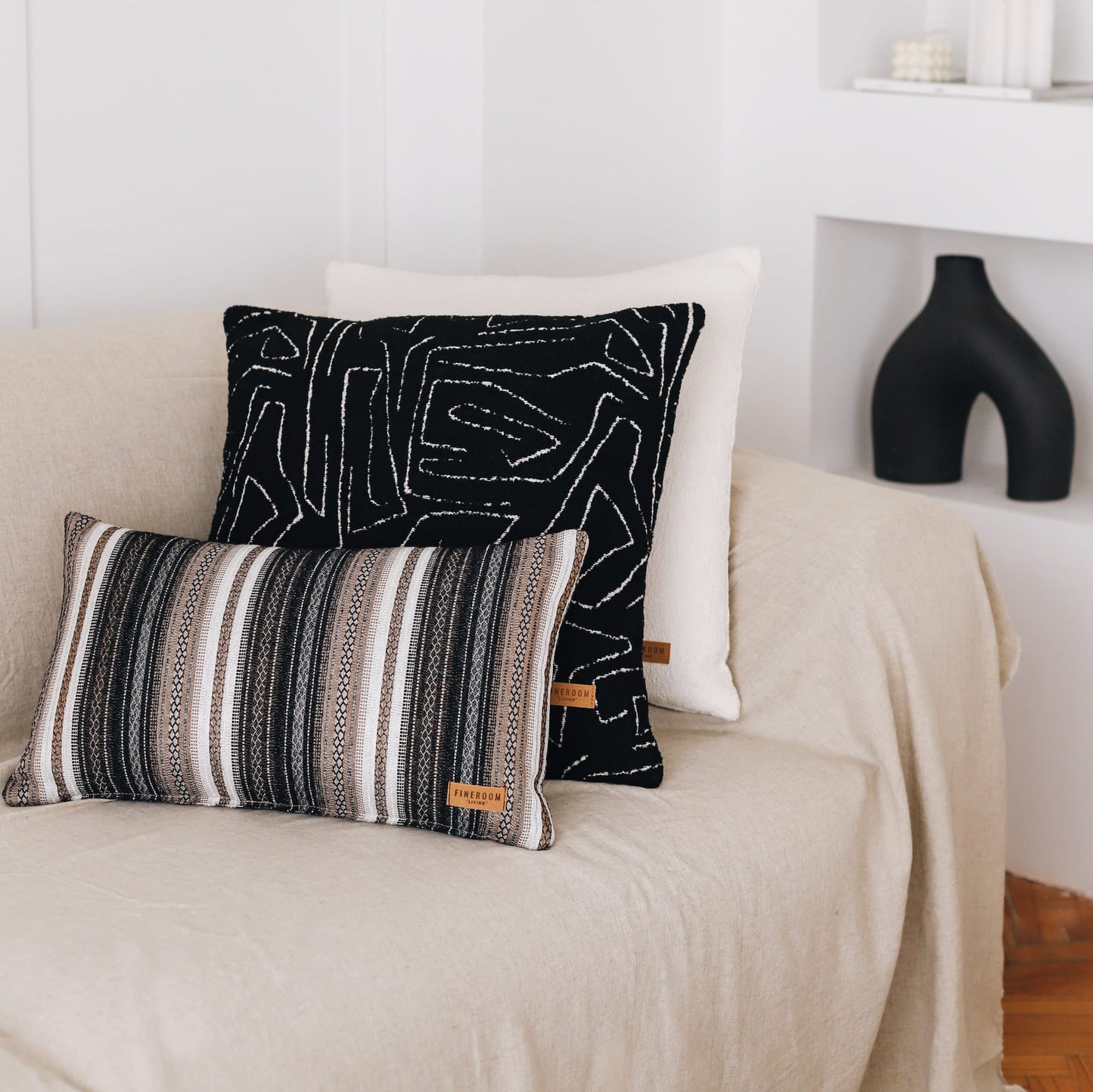 Bohem | Black Ethnic Kilim Striped Pattern Textured 12"x20'' Throw Pillow Cover