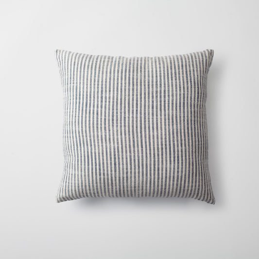Zuma | Navy Blue Stripe Neutral Linen-Blend Square 18"x18" Throw Pillow Cover