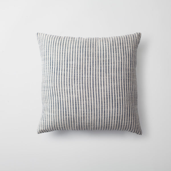 Navy blue stripe neutral linen-blend square throw pillow cover 18"x18"