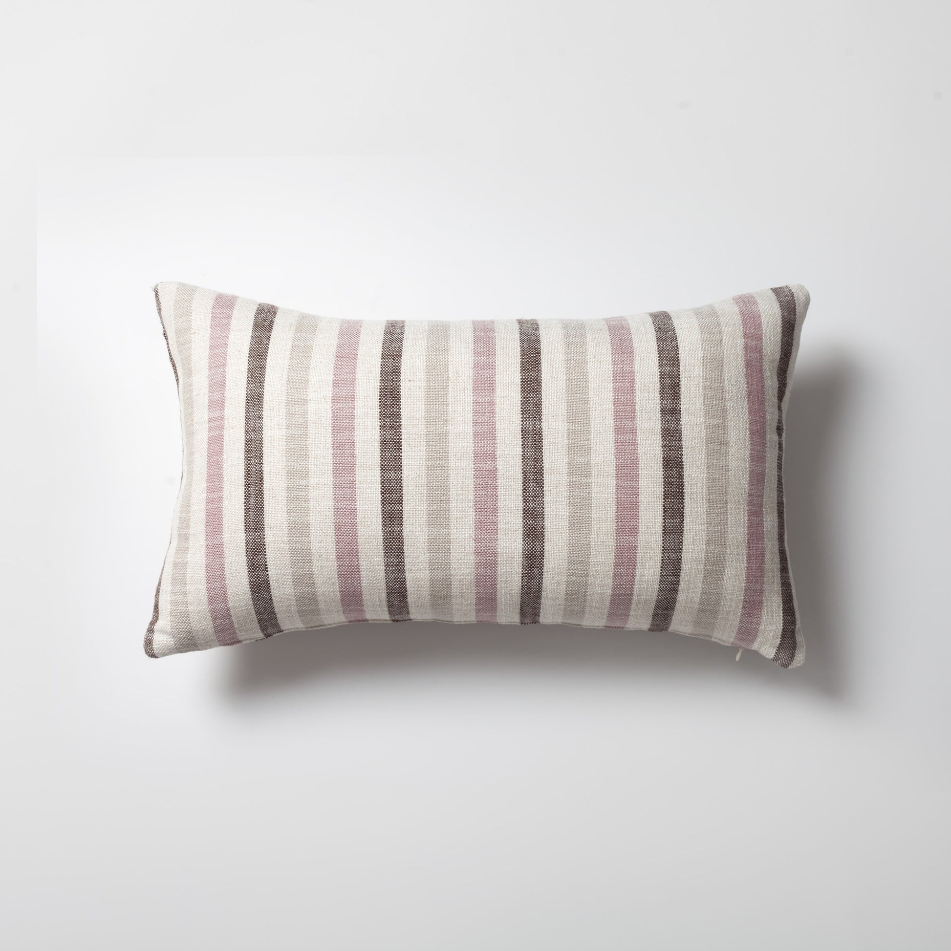 Capri | Pink Linen-Blend Neutral Striped Lumbar 12"x20" Throw Pillow Cover