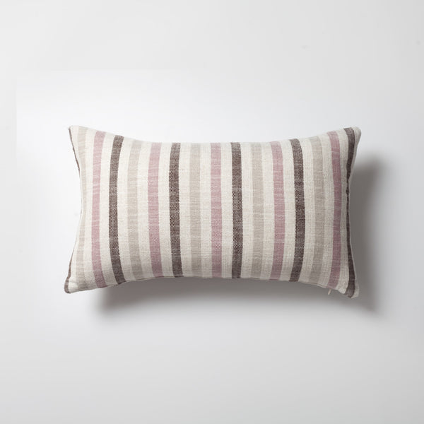 Pink linen-blend neutral striped lumbar throw pillow cover 12"x20"