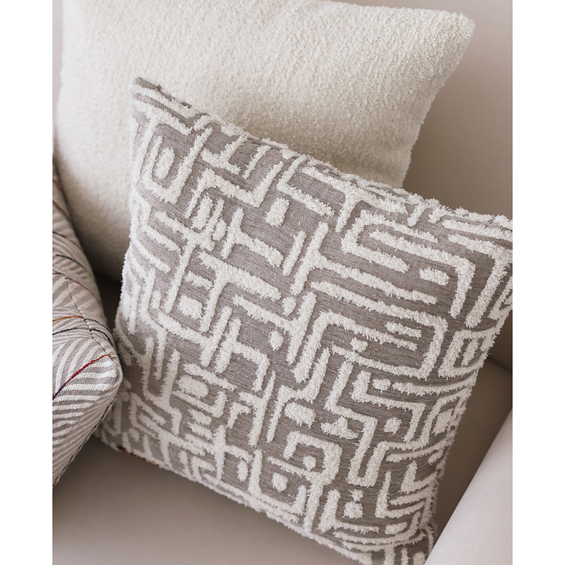 Gilda | Taupe Mid-Century Modern Geometric Textured Woven Square 18''x18'' Throw Pillow Cover