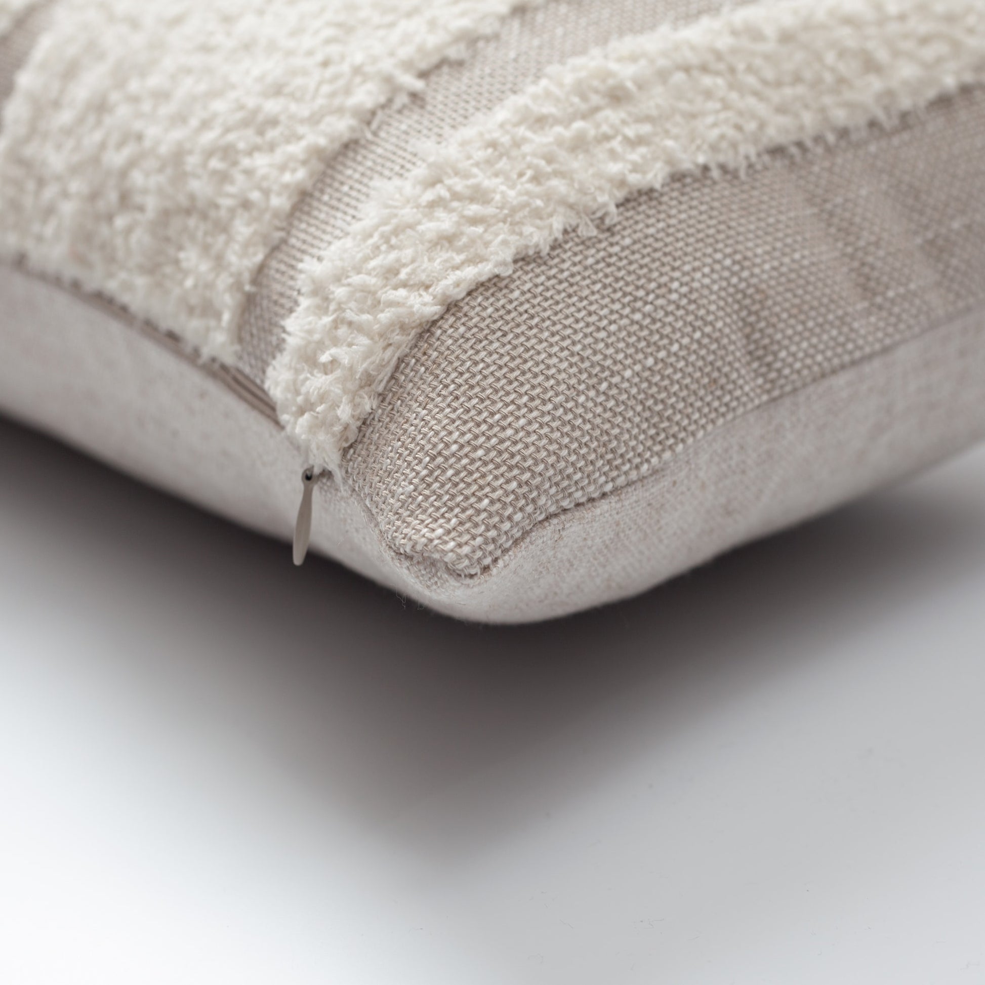 Quba | Neutral Linen Cozy Striped Boho Lumbar 12''x20'' Throw Pillow Cover