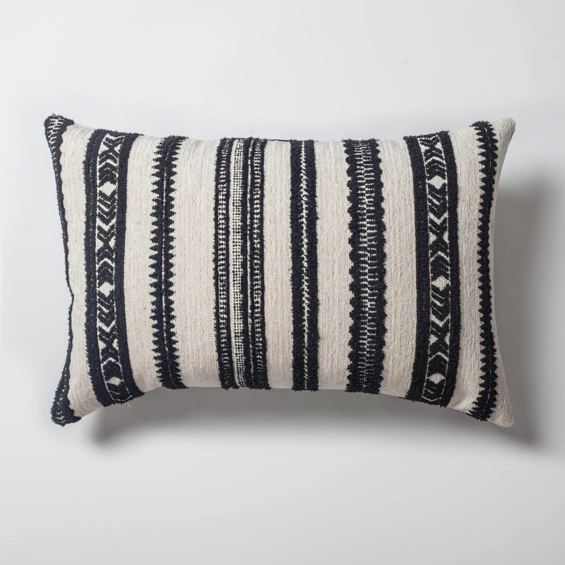 Mitos | Black and White Tribal Ethnic Striped Lumbar 16''x24'' Throw Pillow Cover