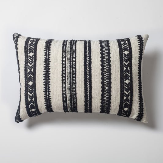 Mitos | Black and White Tribal Ethnic Striped Lumbar 16''x24'' Throw Pillow Cover