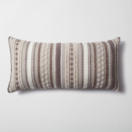 Nomad | Neutral Woven Linen Striped Long Lumbar 14"x28" Throw Pillow Cover