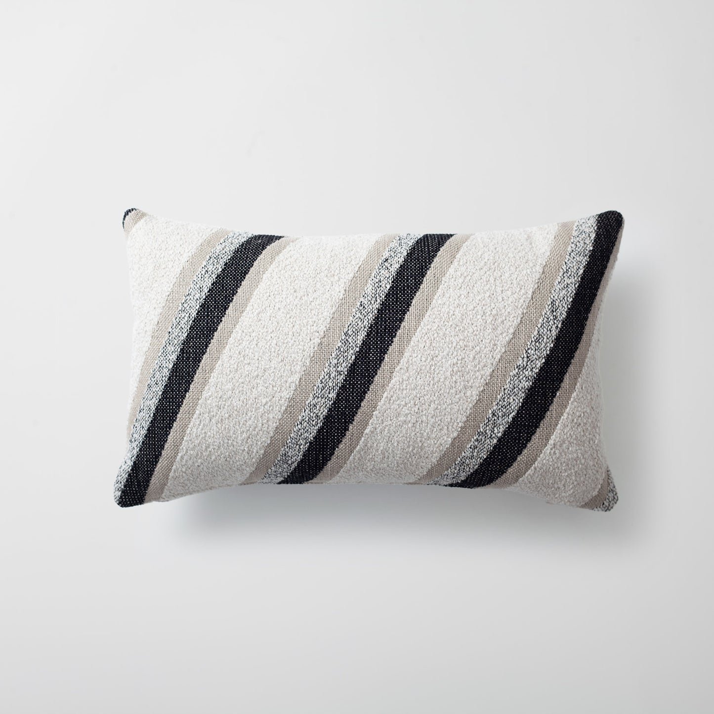 Oblique | Black and White Striped Boucle Textured Lumbar 12''x20'' Throw Pillow Cover