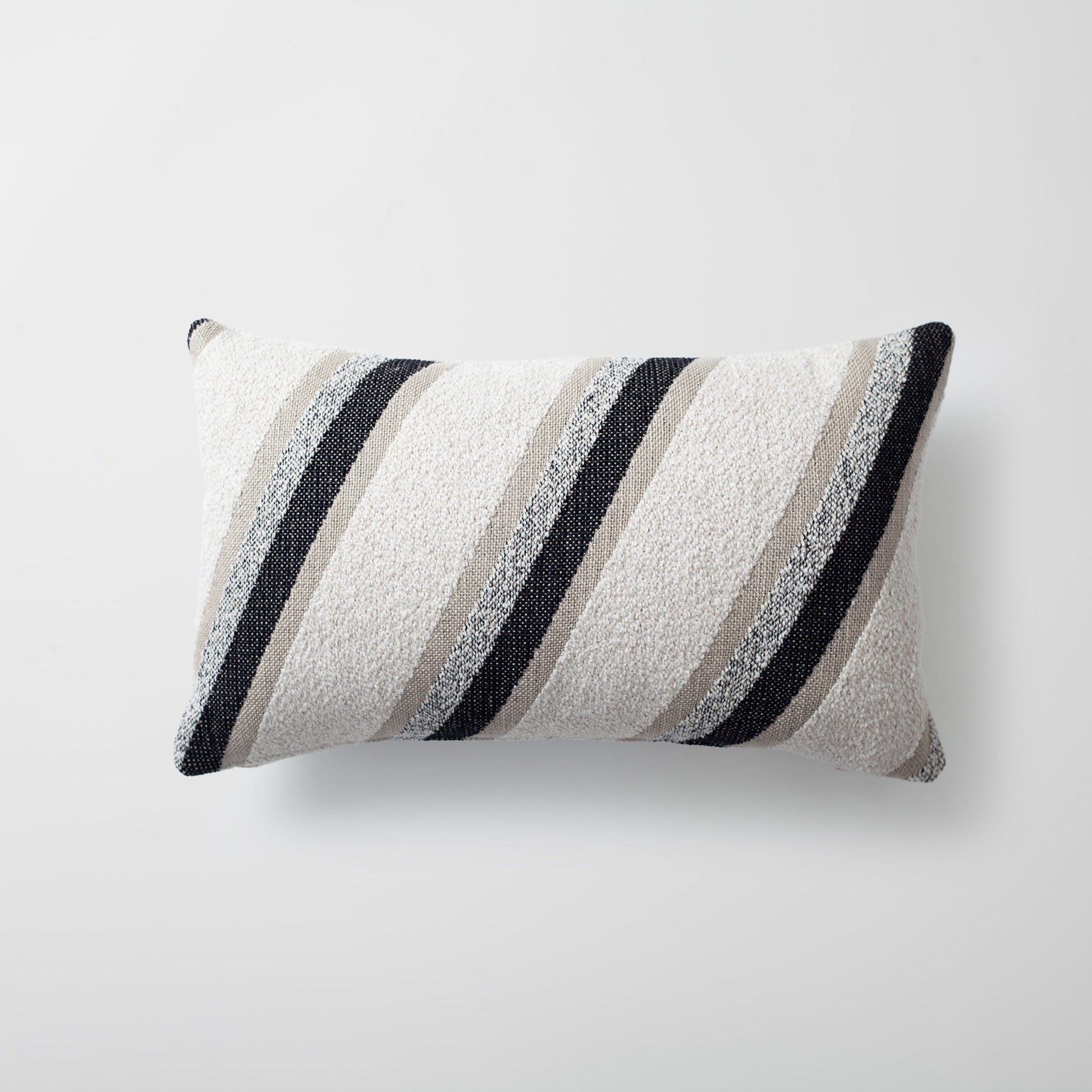 Oblique | Black and White Striped Boucle Textured Lumbar 12''x20'' Throw Pillow Cover