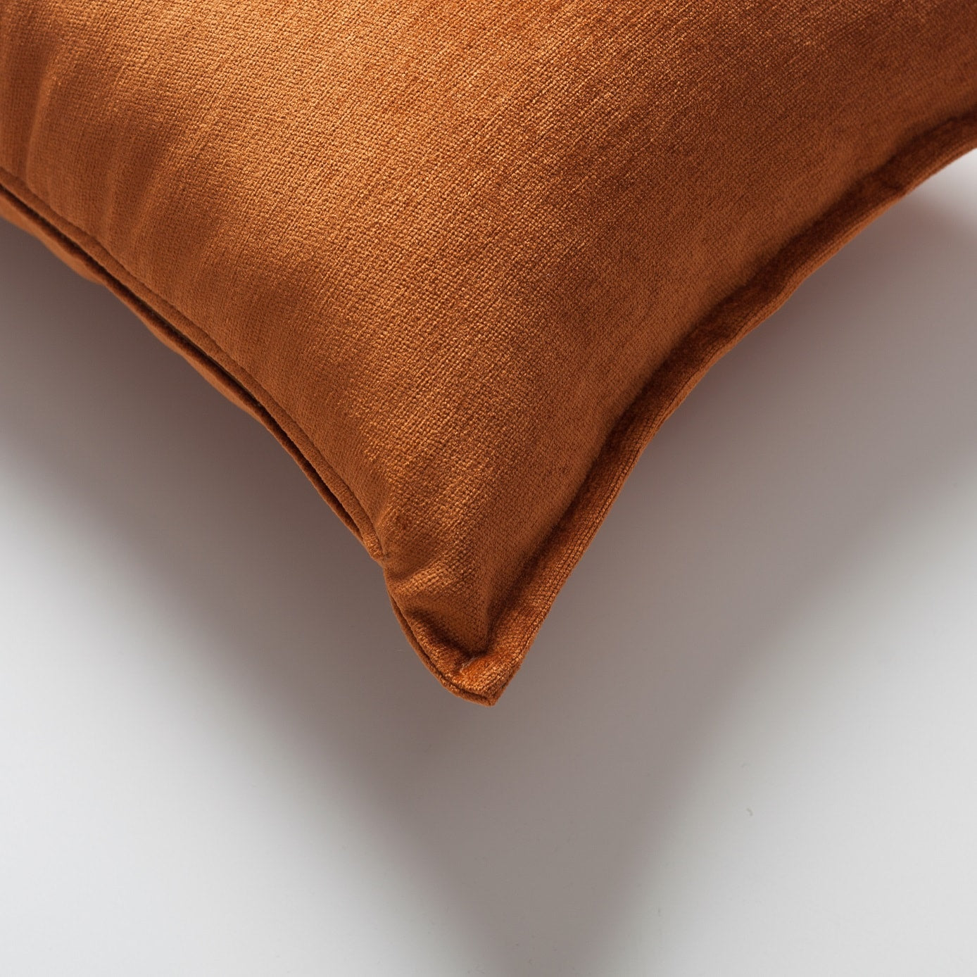 Eliza | Burnt Orange Textured Velvet-Look Flanged Square 20''x20'' Throw Pillow Cover