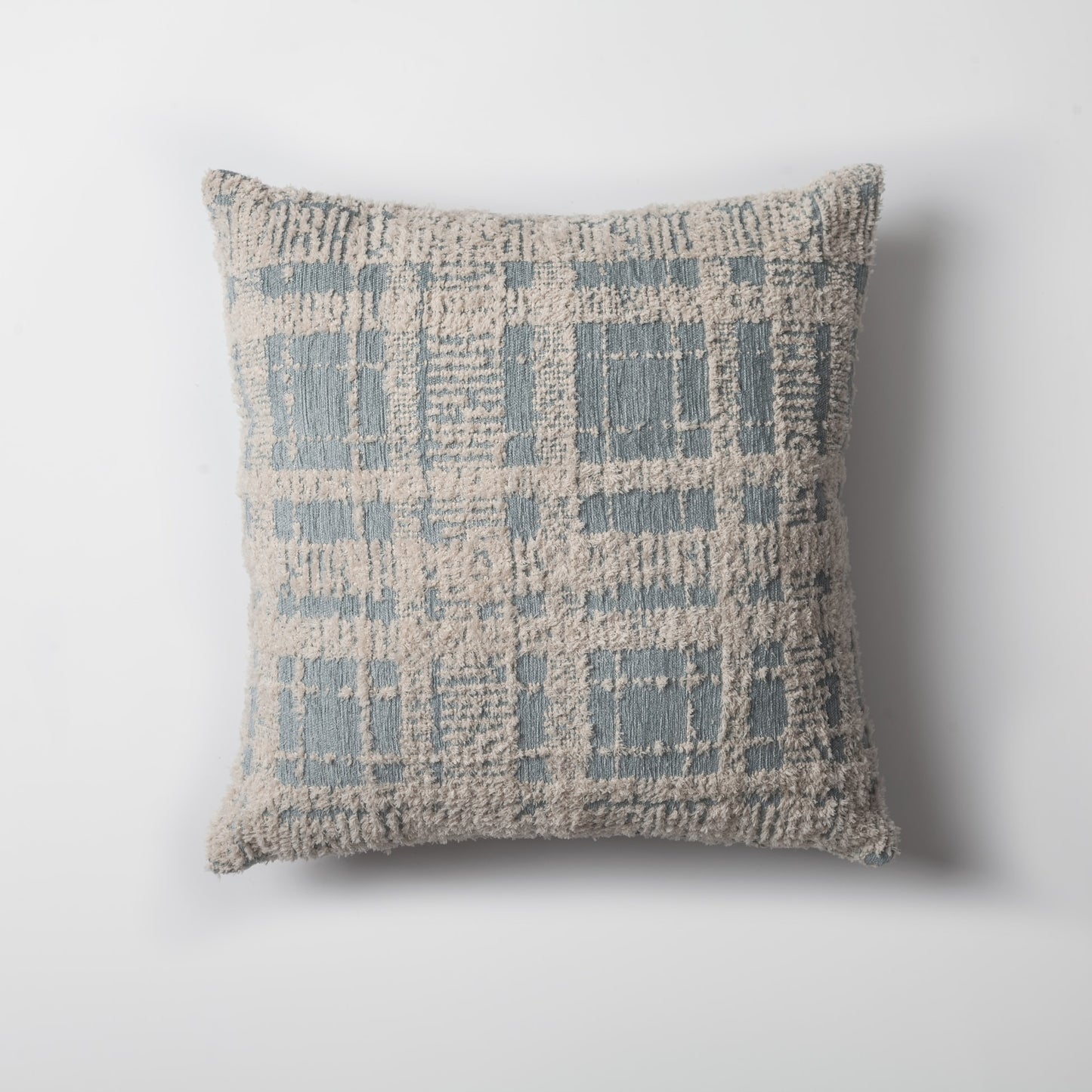 Teddy | Blue Woven Plaid Textured Square 18"x18'' Throw Pillow Cover