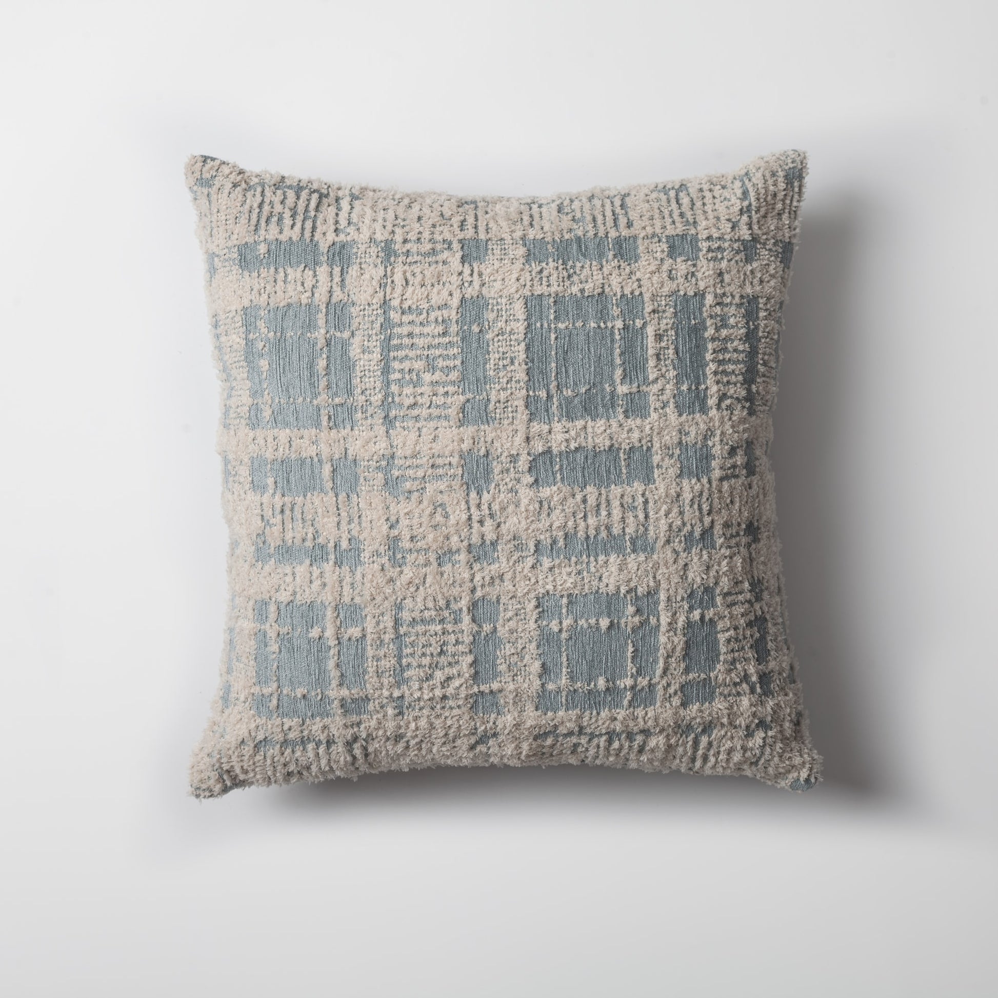 Teddy | Blue Woven Plaid Textured Square 18"x18'' Throw Pillow Cover