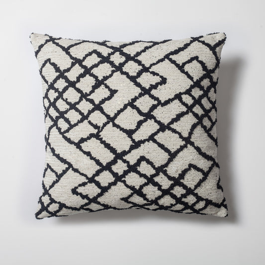 Maya | Black and White Kilim Patterned Tribal Boho Textured Square 20''x20'' Throw Pillow Cover