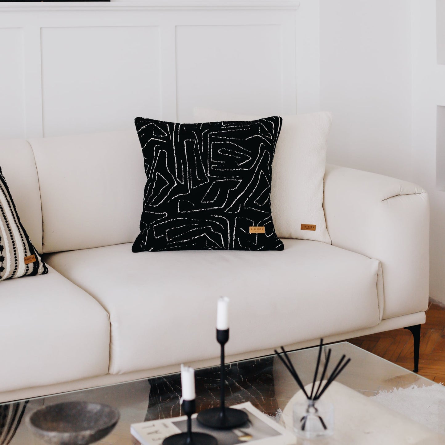 Amorf | Black Abstract Minimal Design Textured Square 20"x20'' Throw Pillow Cover