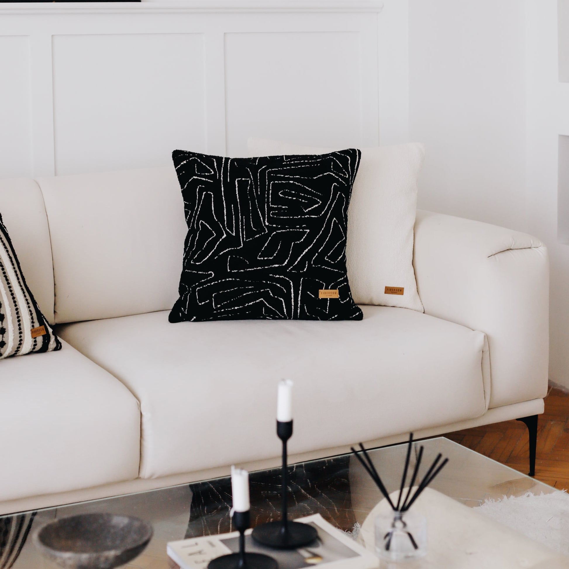 Amorf | Black Abstract Minimal Design Textured Square 20"x20'' Throw Pillow Cover