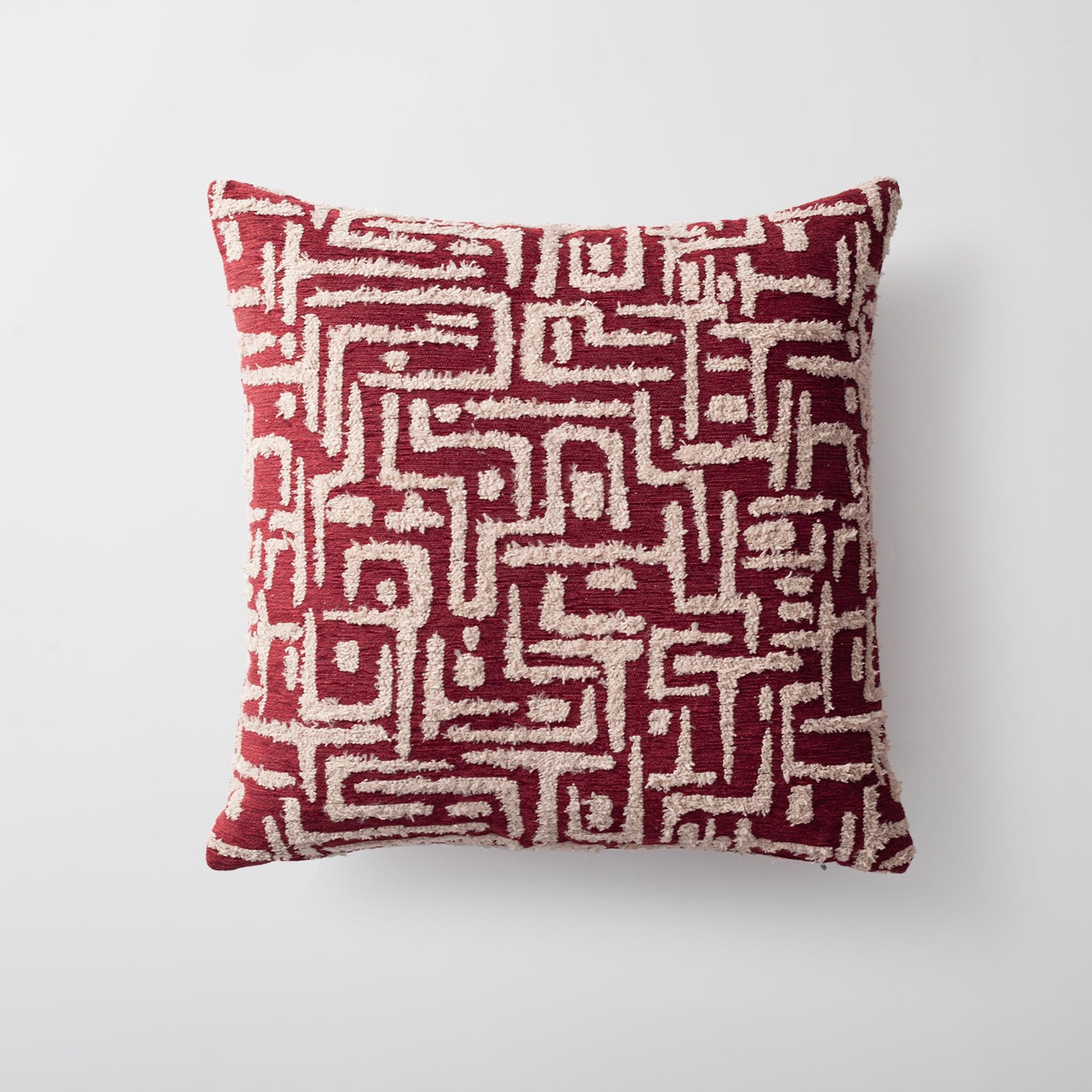 Gilda | Burgundy Mid-Century Modern Geometric Textured Woven Square 18''x18'' Throw Pillow Cover