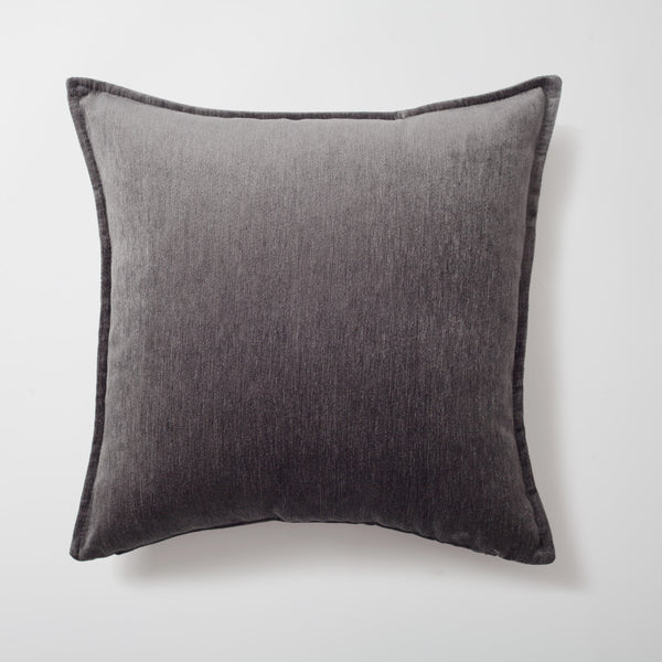 Dark gray textured velvet-look flanged square throw pillow cover 20"x20"