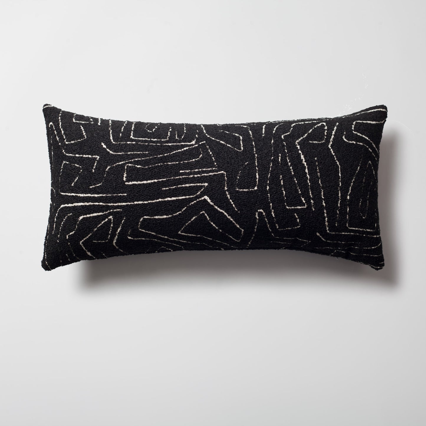 Amorf | Black Abstract Minimal Design Textured Long Lumbar 14"x28'' Throw Pillow Cover