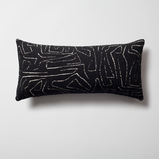 Amorf | Black Abstract Minimal Design Textured Long Lumbar 14"x28'' Throw Pillow Cover
