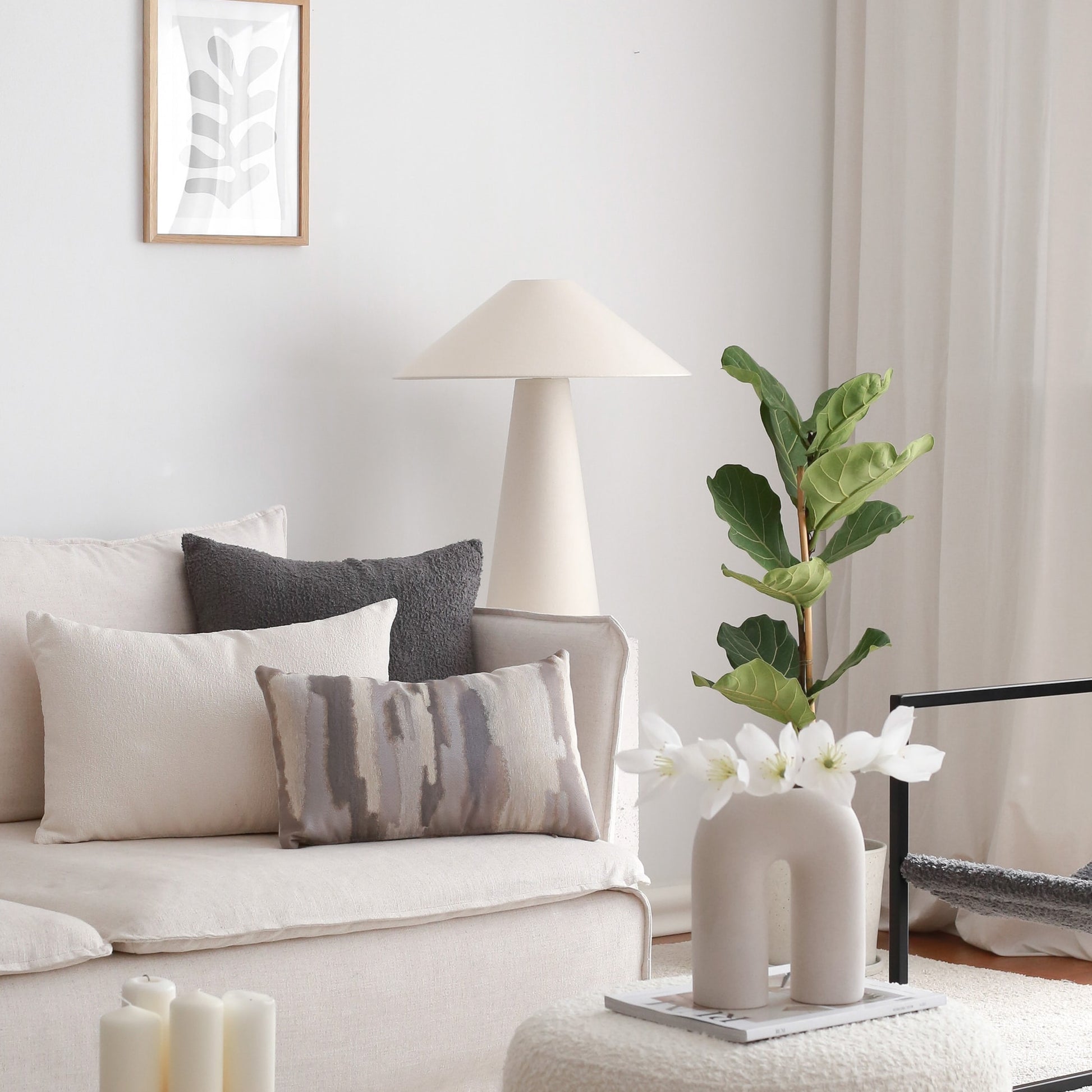 Pastel | Gray Abstract Textured Lumbar 12''x20'' Throw Pillow Cover