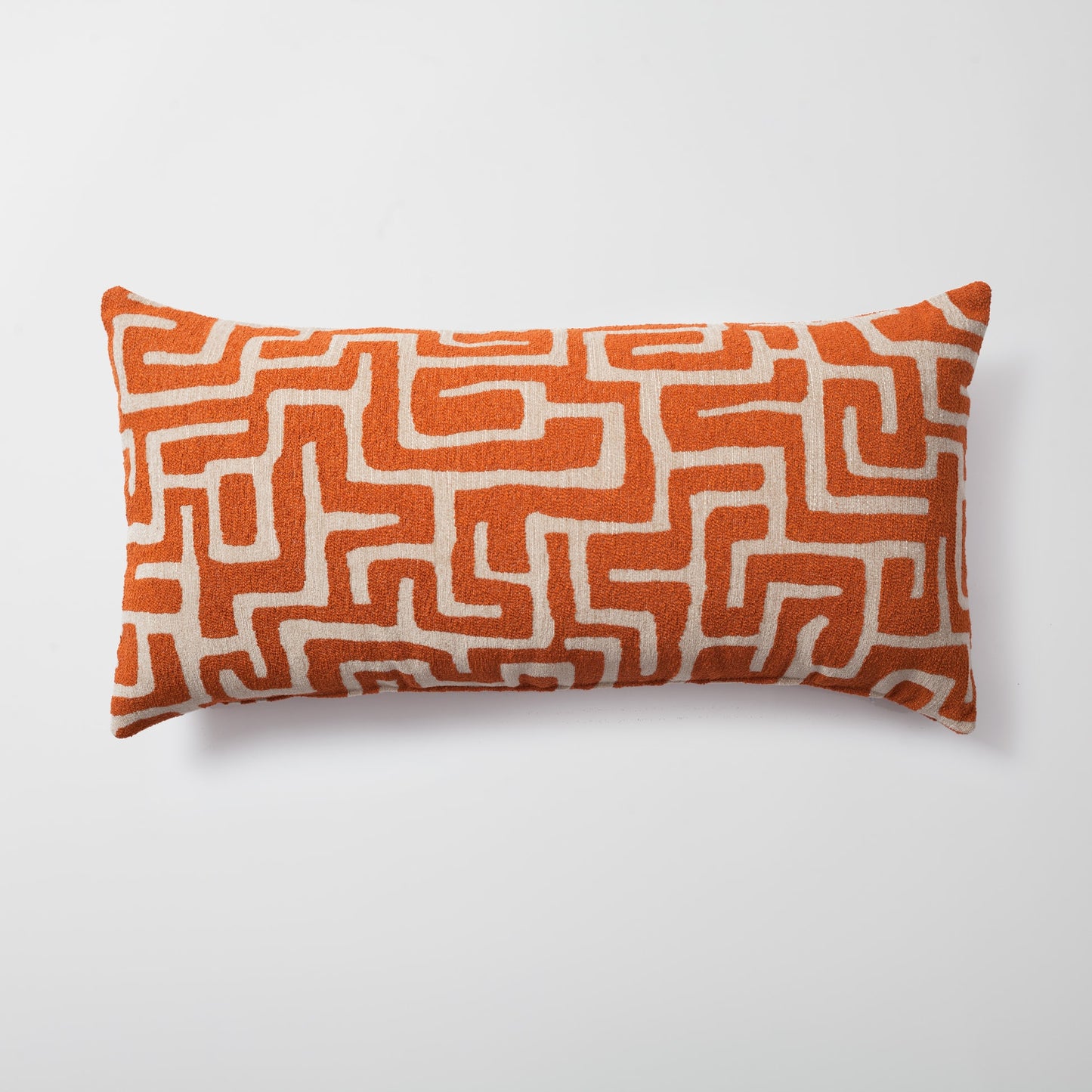 Norm | Burnt Orange Textured Geometric Maze Long Lumbar 14"x28" Throw Pillow Cover
