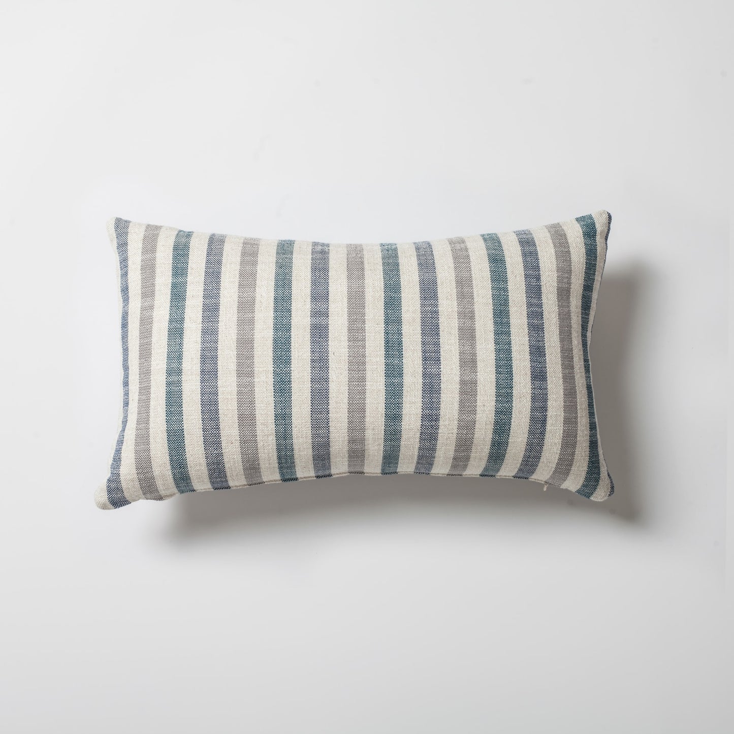 Capri | Blue Linen-Blend Neutral Striped Lumbar 12"x20" Throw Pillow Cover