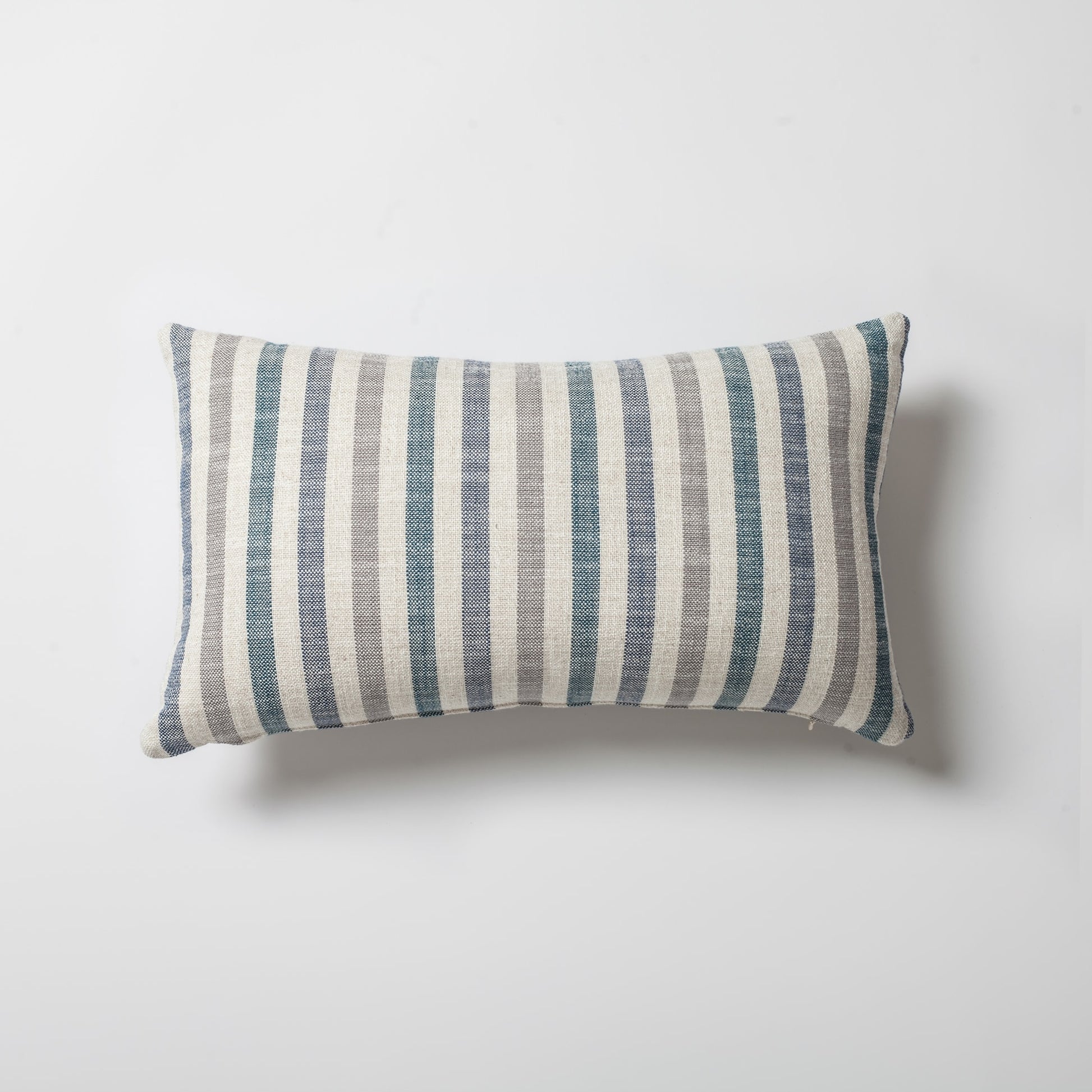 Capri | Blue Linen-Blend Neutral Striped Lumbar 12"x20" Throw Pillow Cover