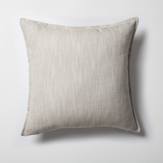 Porto | Beige Neutral Solid Linen-Blend Flanged Square 20''x20'' Throw Pillow Cover
