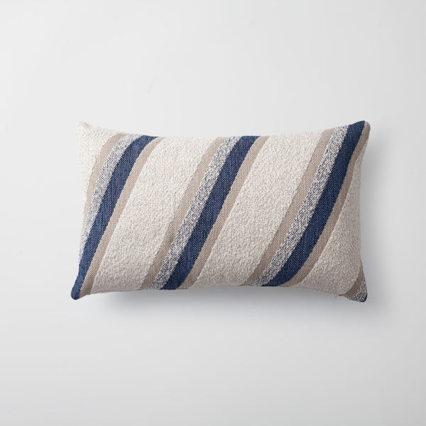 Navy blue striped boucle textured lumbar throw pillow cover 12"x20"