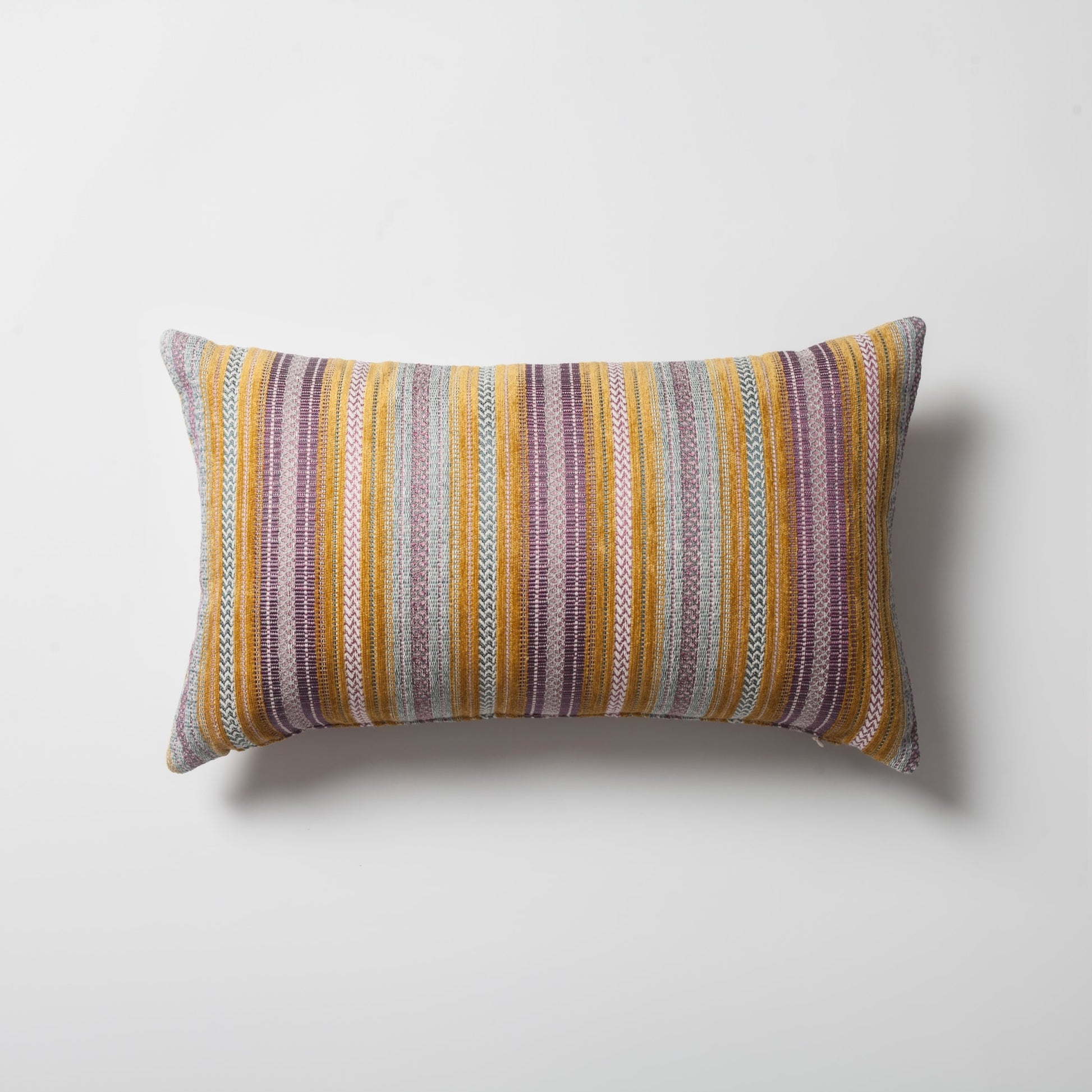 Boho | Yellow Woven Striped Pattern Textured Lumbar 12"x20'' Throw Pillow Cover