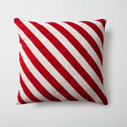 Christmas Stripes | Red Woven Square Decorative Throw Pillow Cover