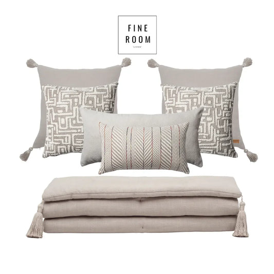 Loom Bed Runner & Pillow Covers | Set of 7 | Taupe White Gilda Sense Bedset