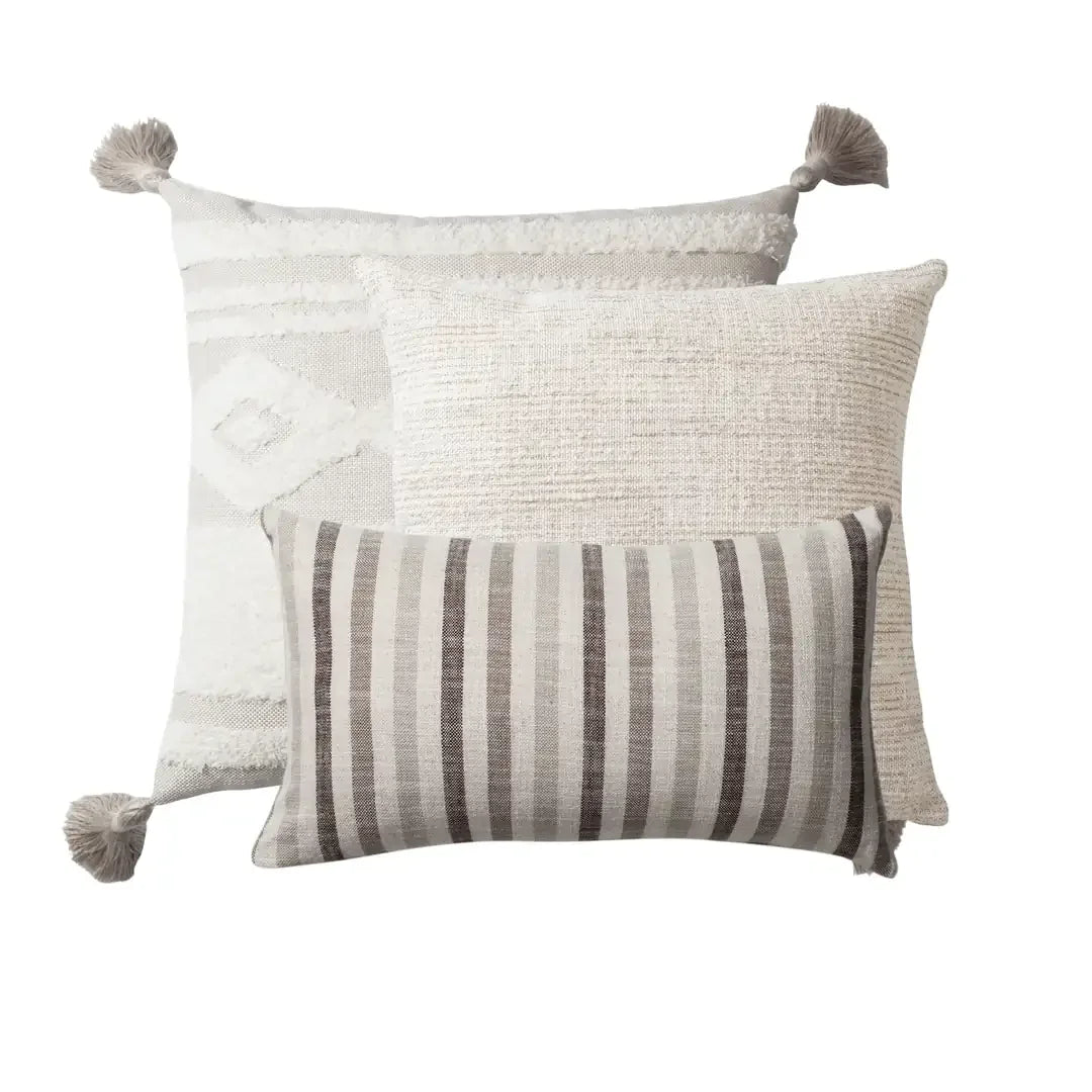 Quba & Capri | Set of 3 | Neutral Textured Boho Decor Throw Pillow Covers