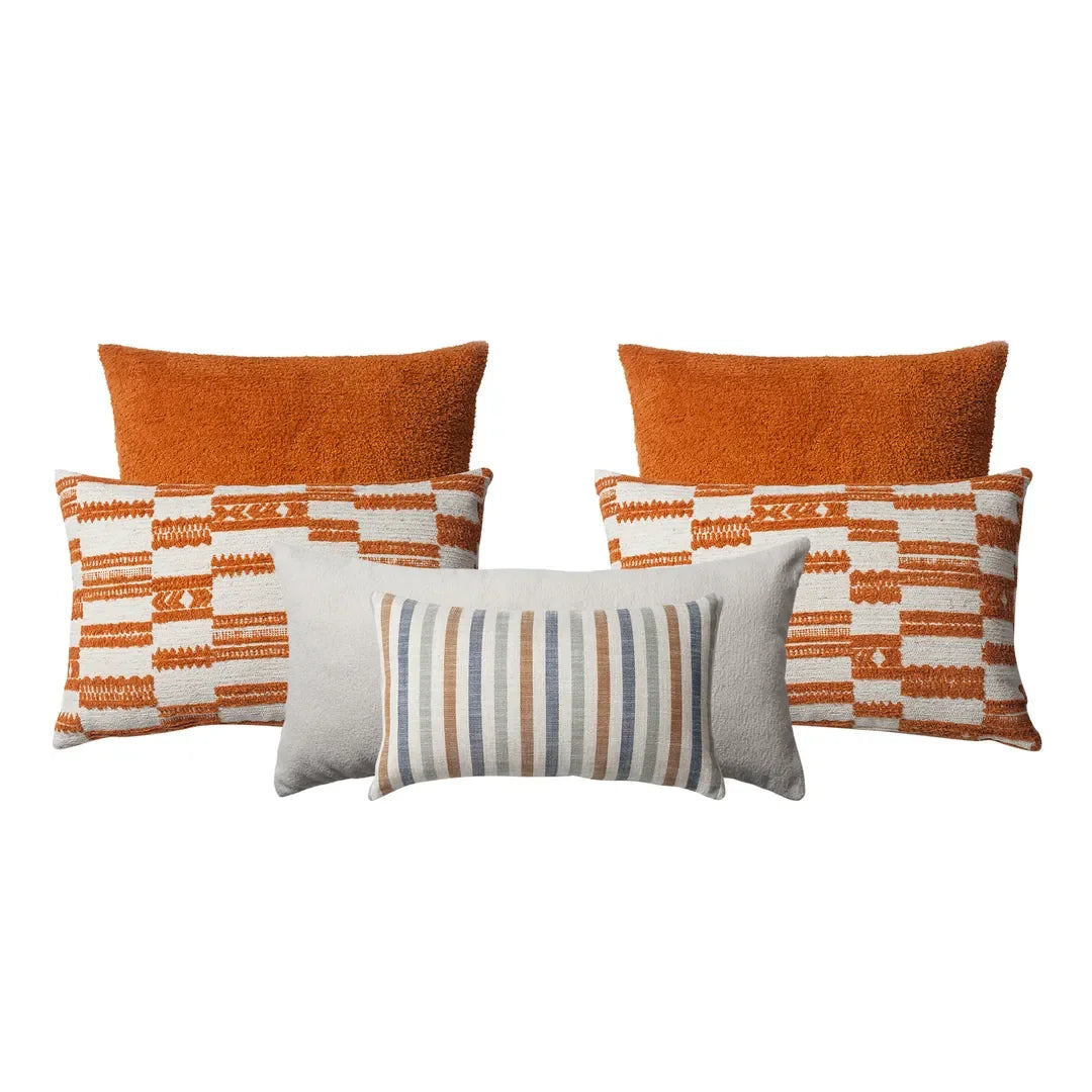 Surya & Cozy & Capri I Set Of 6 I Orange Neutral Linen Blend Throw Pillow Covers